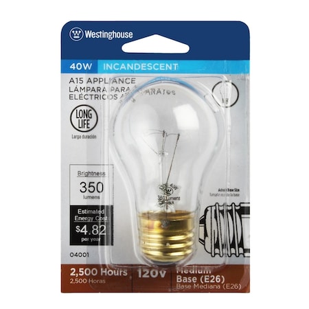 Westinghouse 40 W A15 Appliance Incandescent Bulb E26 (Medium) Warm White 1 pk 04001